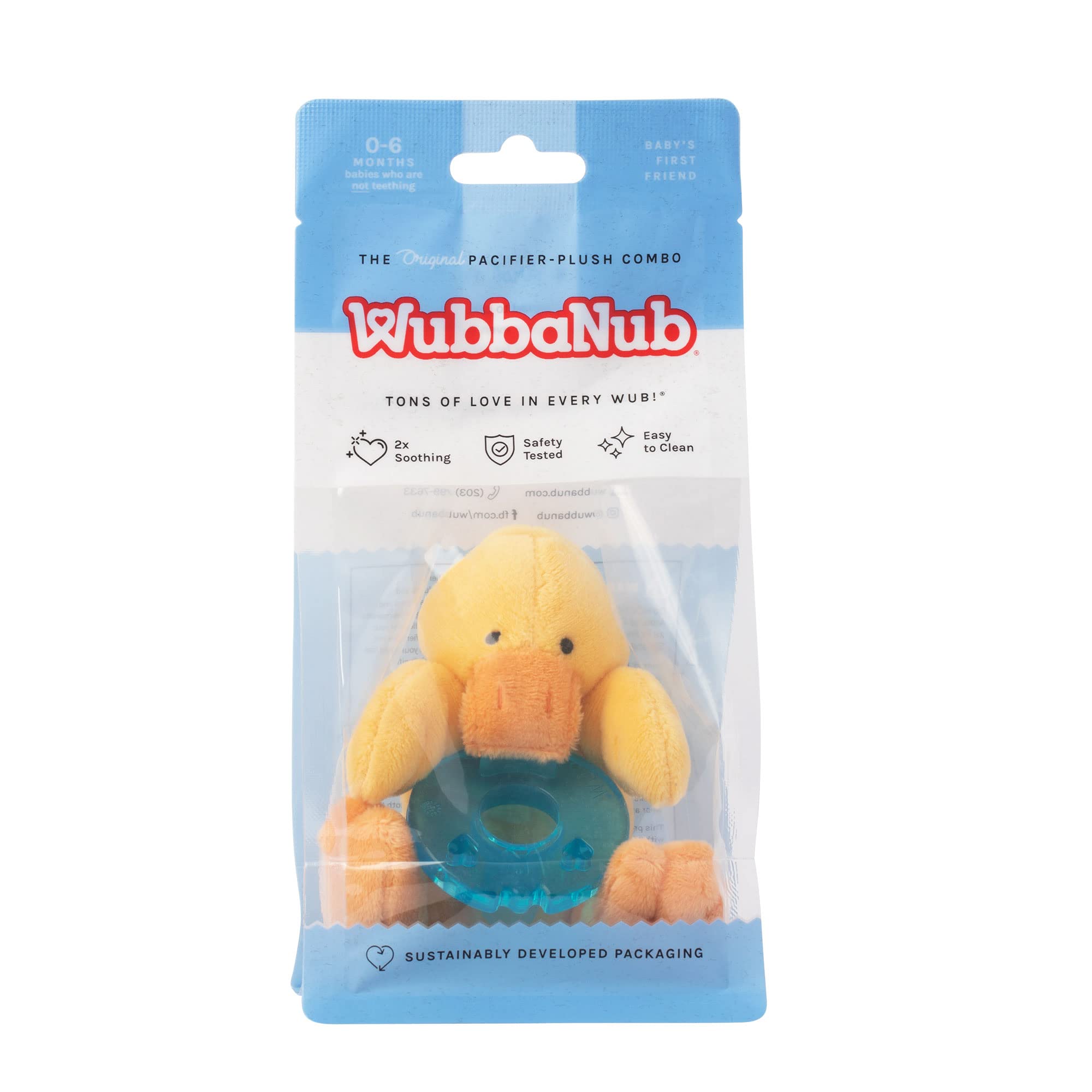 WubbaNub yellow duck packaging signals trusted care in clinical settings