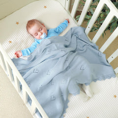 Wugugu baby blanket crochet 30x40 size fits swaddling and stroller use.