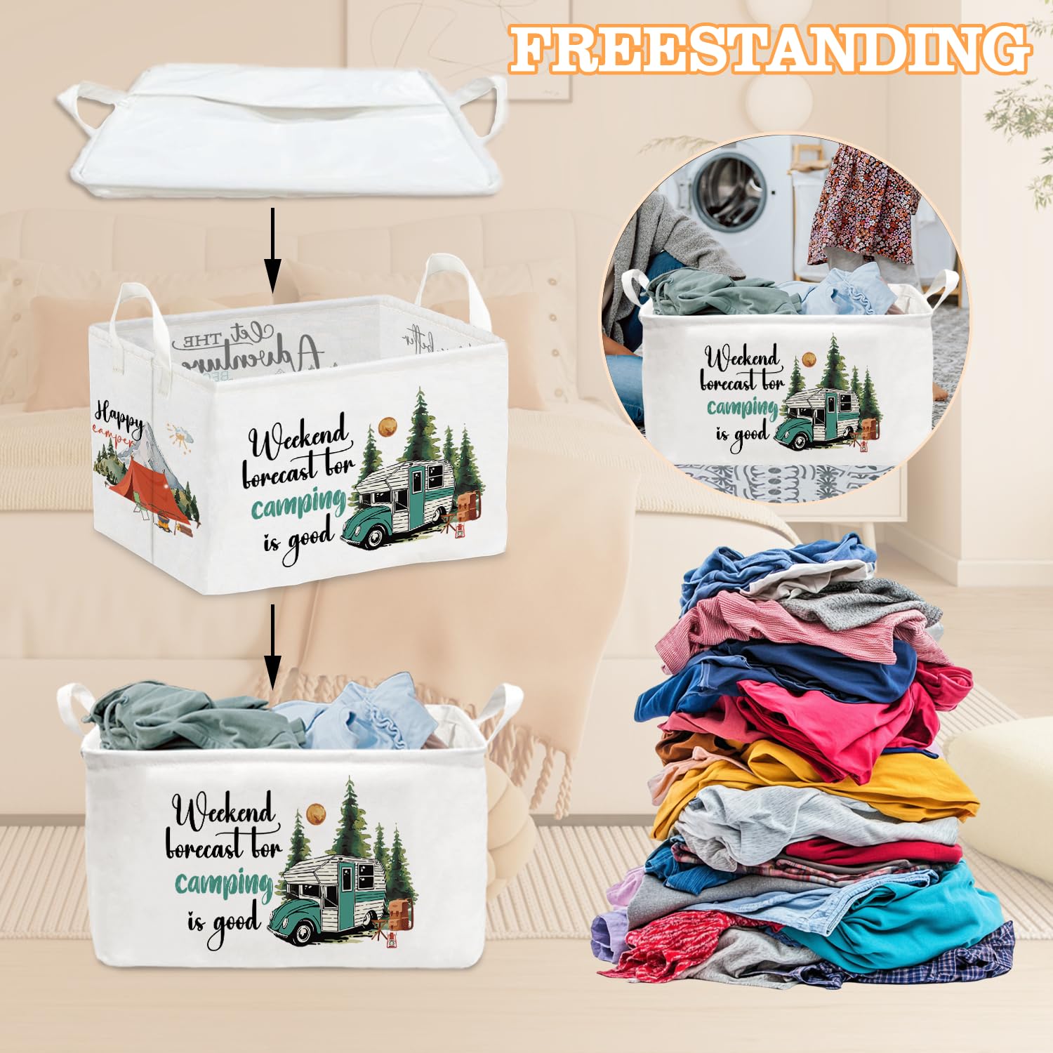 Wuguimeii camping theme toy box handles enable easy carrying on both sides