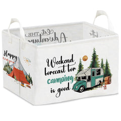 Wuguimeii camping theme toy box side view shows portable storage for kids' toys and easy transport