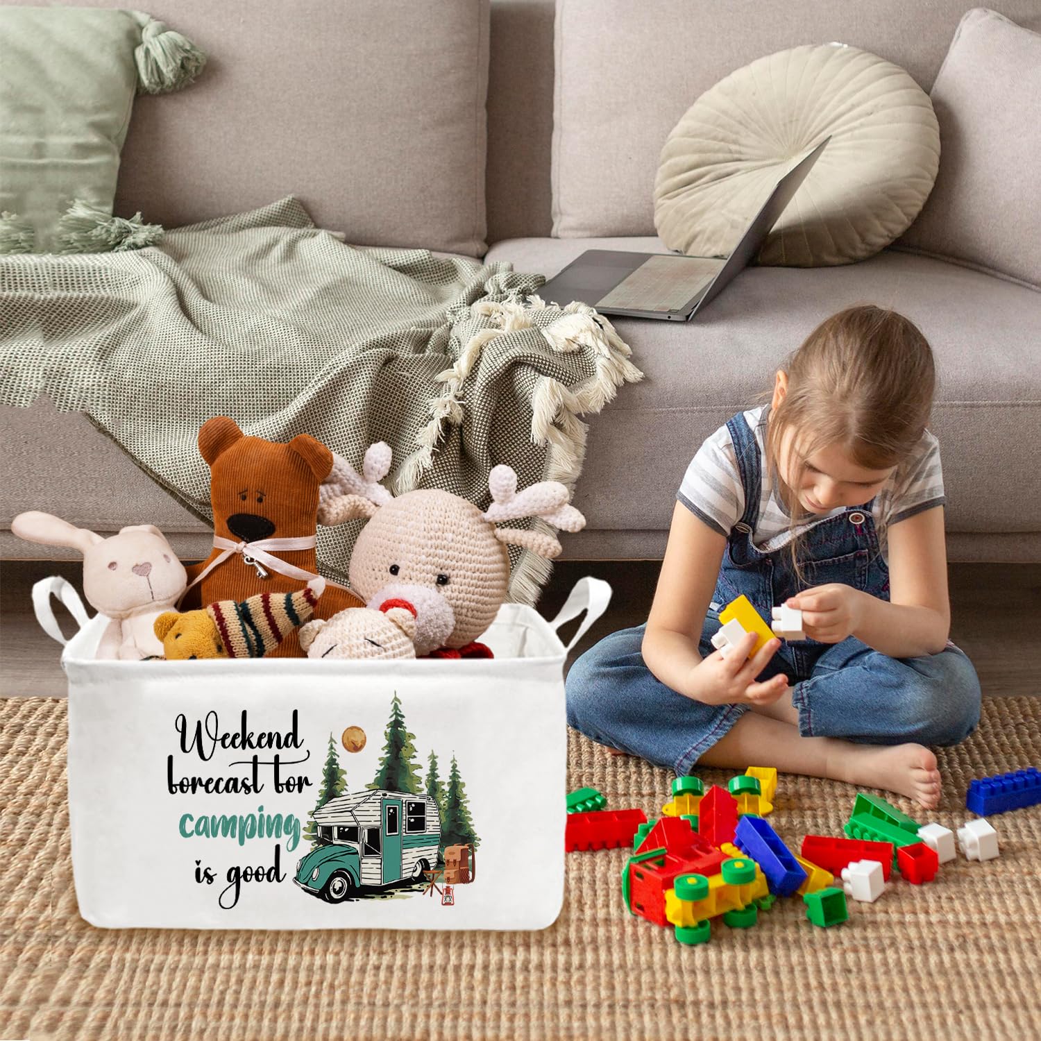 Wuguimeii camping theme toy box proves flexible storage for toys clothes and crafts