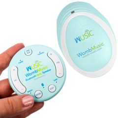Wusic belly speaker setup showing wireless connection for baby bonding