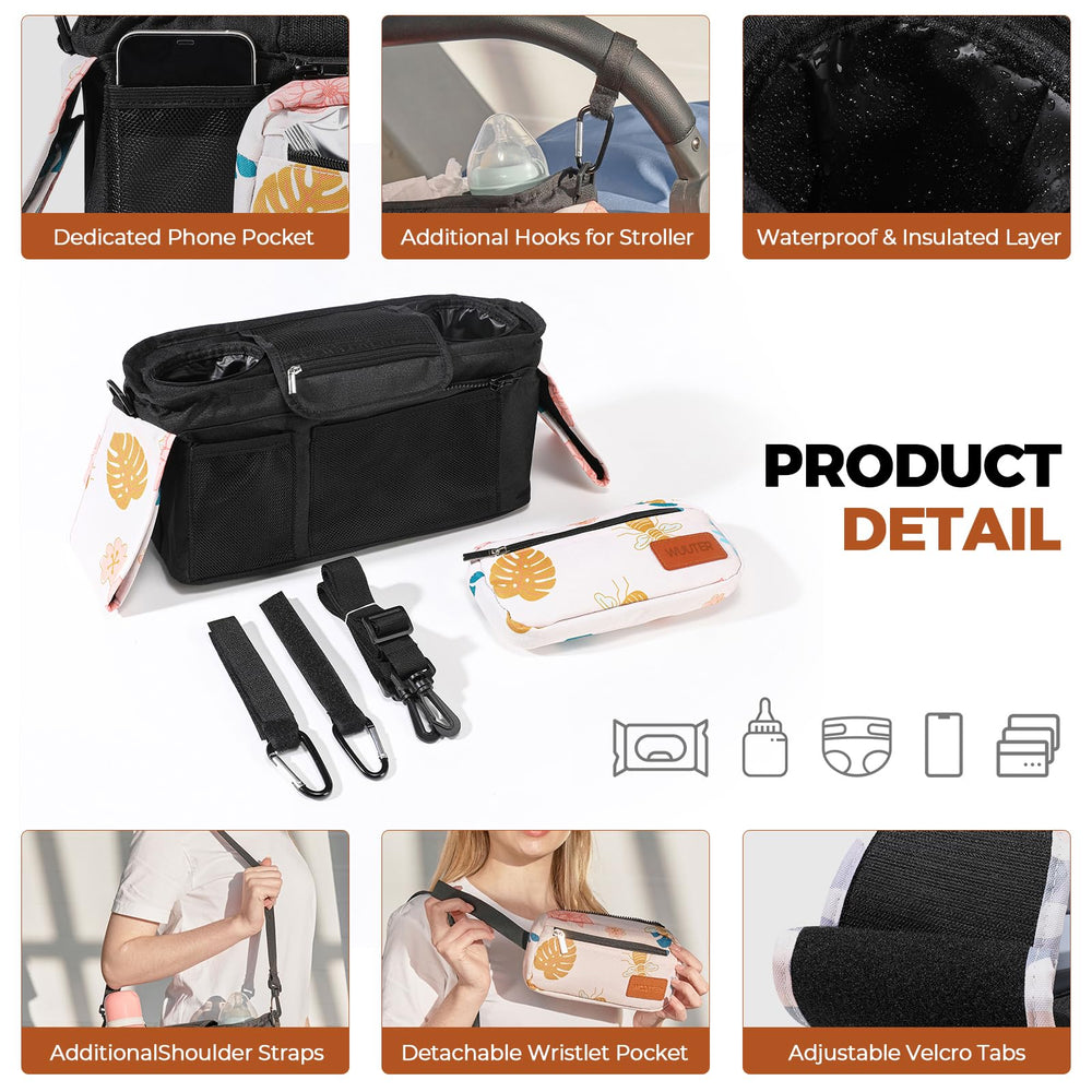 WUUTER stroller organizer with shoulder strap for versatile carrying options.