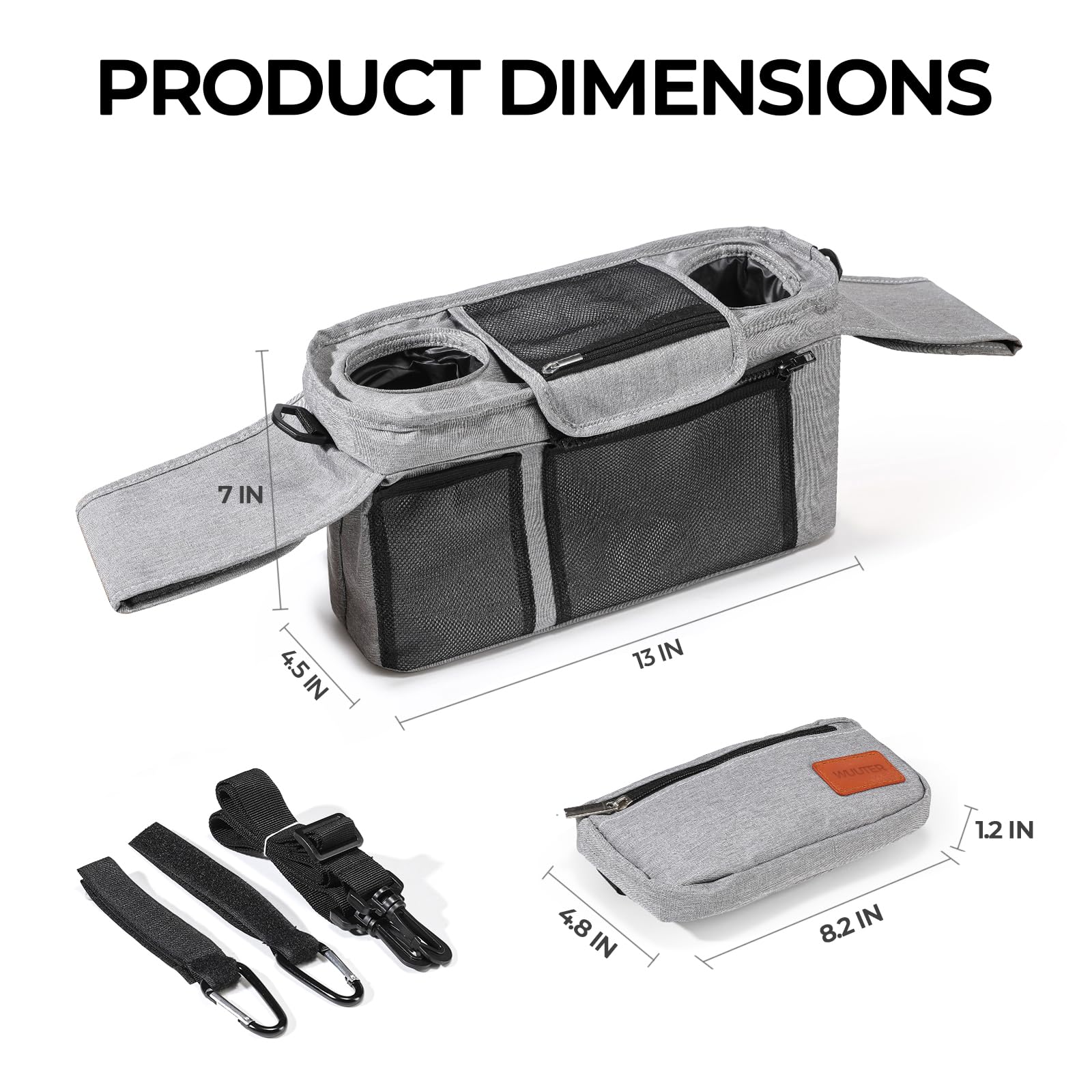 WUUTER universal-fit organizer attached to a stroller, enabling quick access.