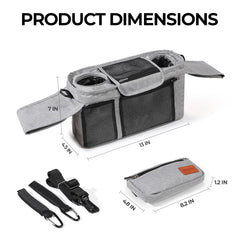 WUUTER universal-fit organizer attached to a stroller, enabling quick access.