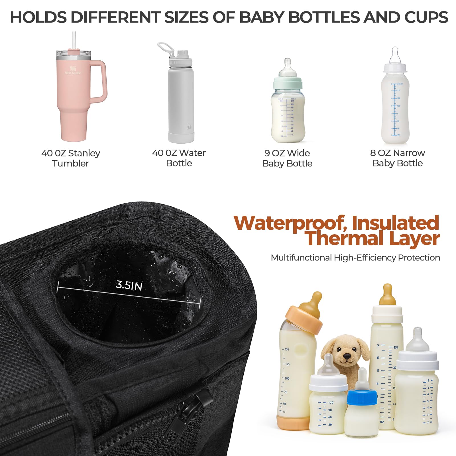 WUUTER stroller organizer uses waterproof fabric for easy cleaning.