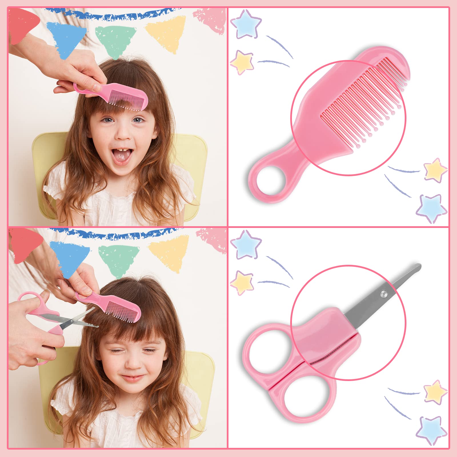 WXA Baby Grooming Kit pink comb and brush provide gentle scalp care