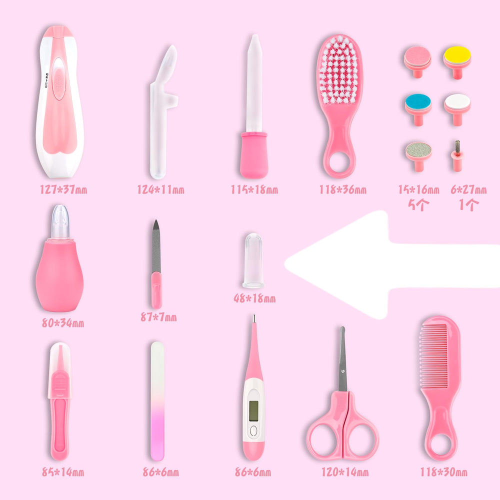 WXA Baby Grooming Kit pink contents closeup teether highlights soothing teething relief