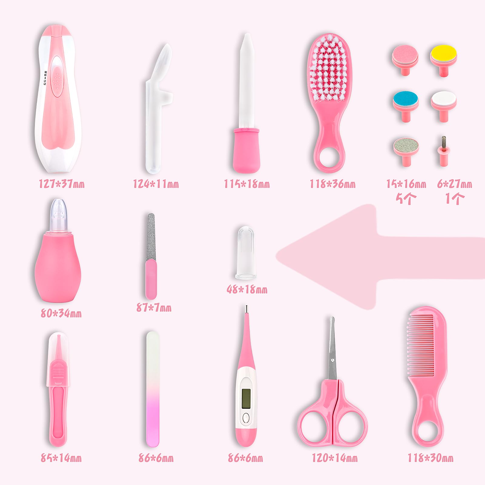 WXA Baby Grooming Kit pink nasal aspirator demonstrates gentle congestion relief tools