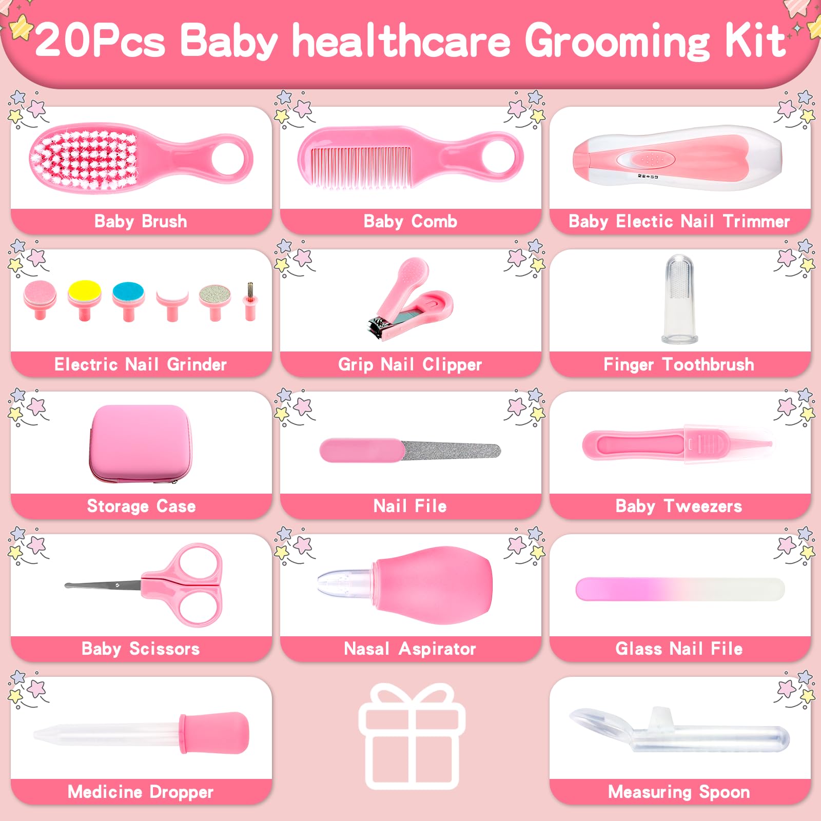 WXA Baby Grooming Kit pink open box reveals organized essentials for quick grooming