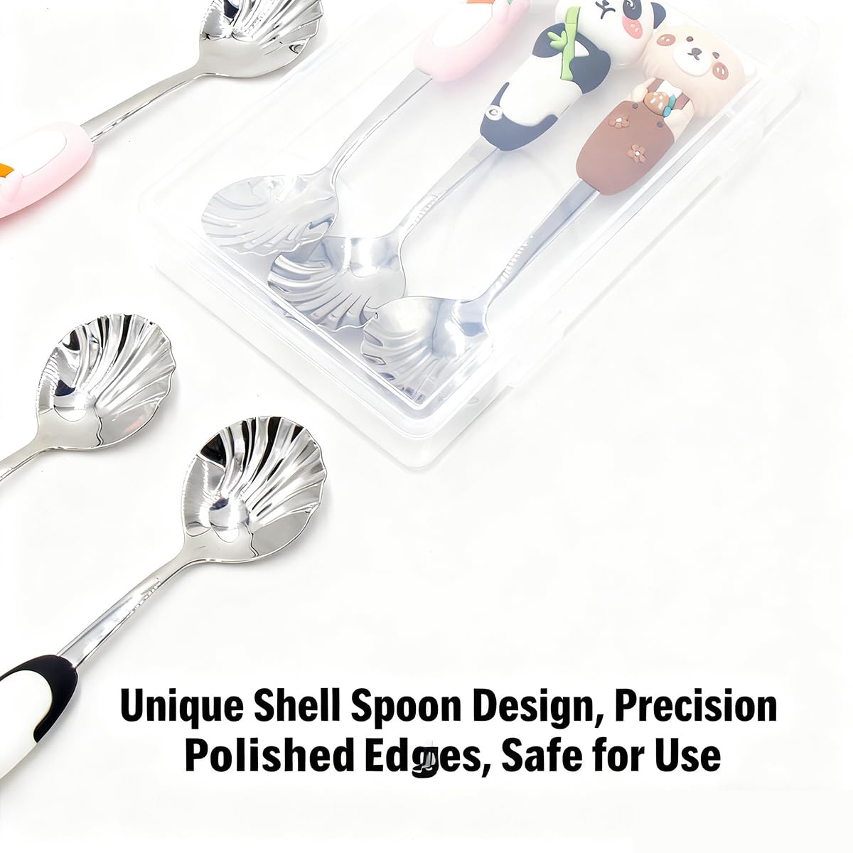 WXMI-AN shell spoon kid-sized handles for easy grip during meals.