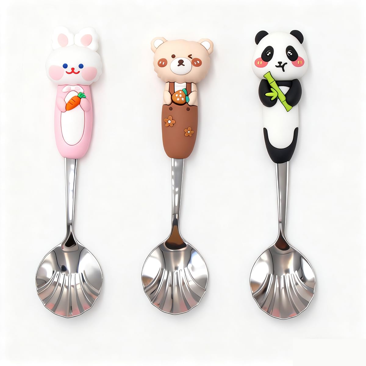 WXMI-AN shell spoon panda-handle highlighting kid-friendly mealtime fun.