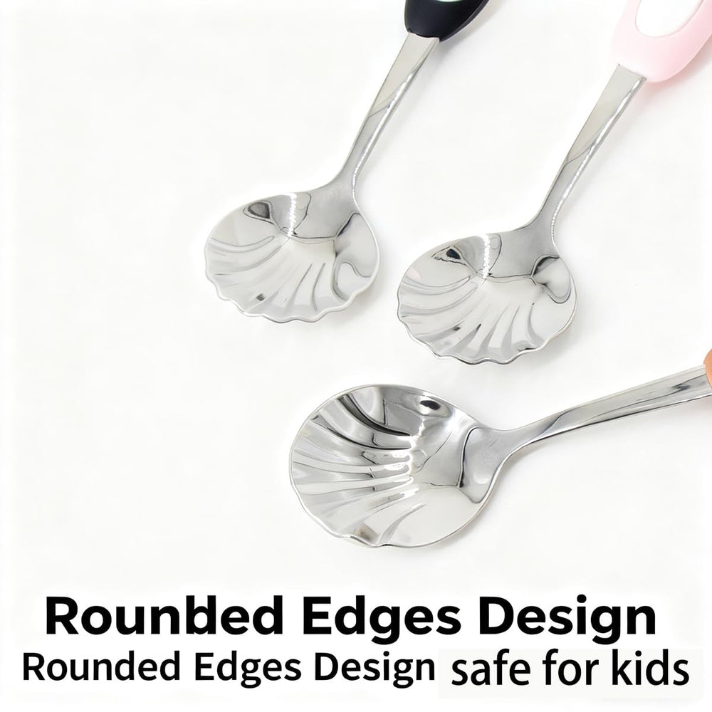 WXMI-AN shell spoon polished-silver bowl with white handles for easy cleaning.