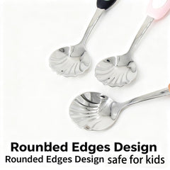 WXMI-AN shell spoon polished-silver bowl with white handles for easy cleaning.