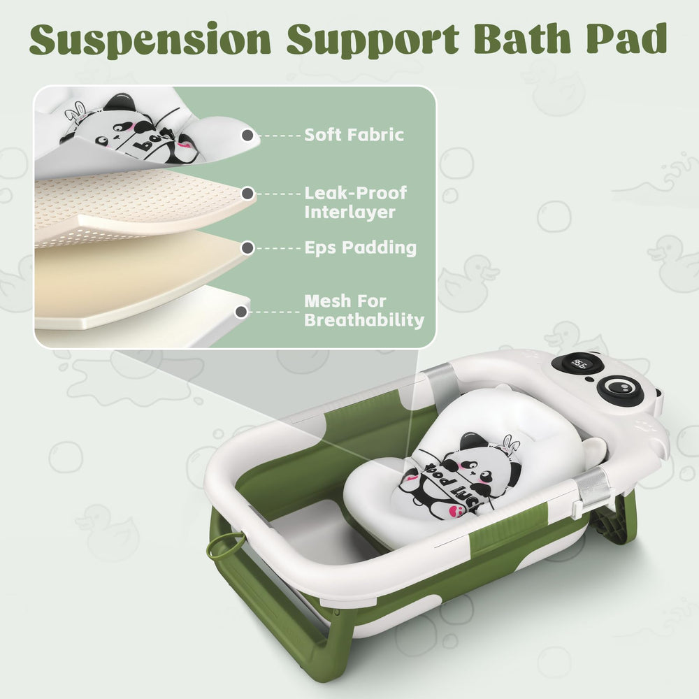 WXXM Collapsible Baby Bathtub shows portable setup beside sink or tub edges.