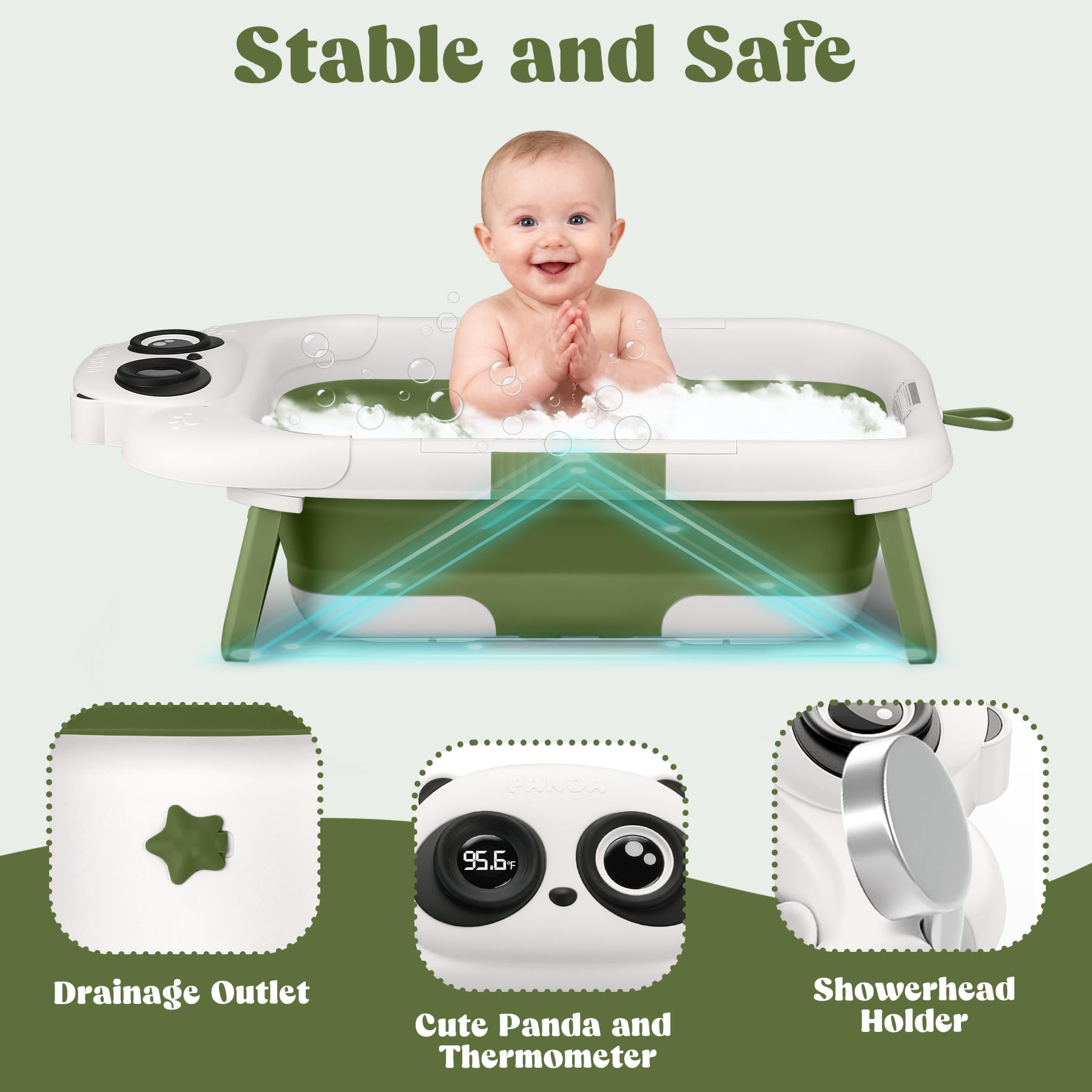 WXXM Collapsible Baby Bathtub in Green suits newborns through toddlers for versatile bathing.