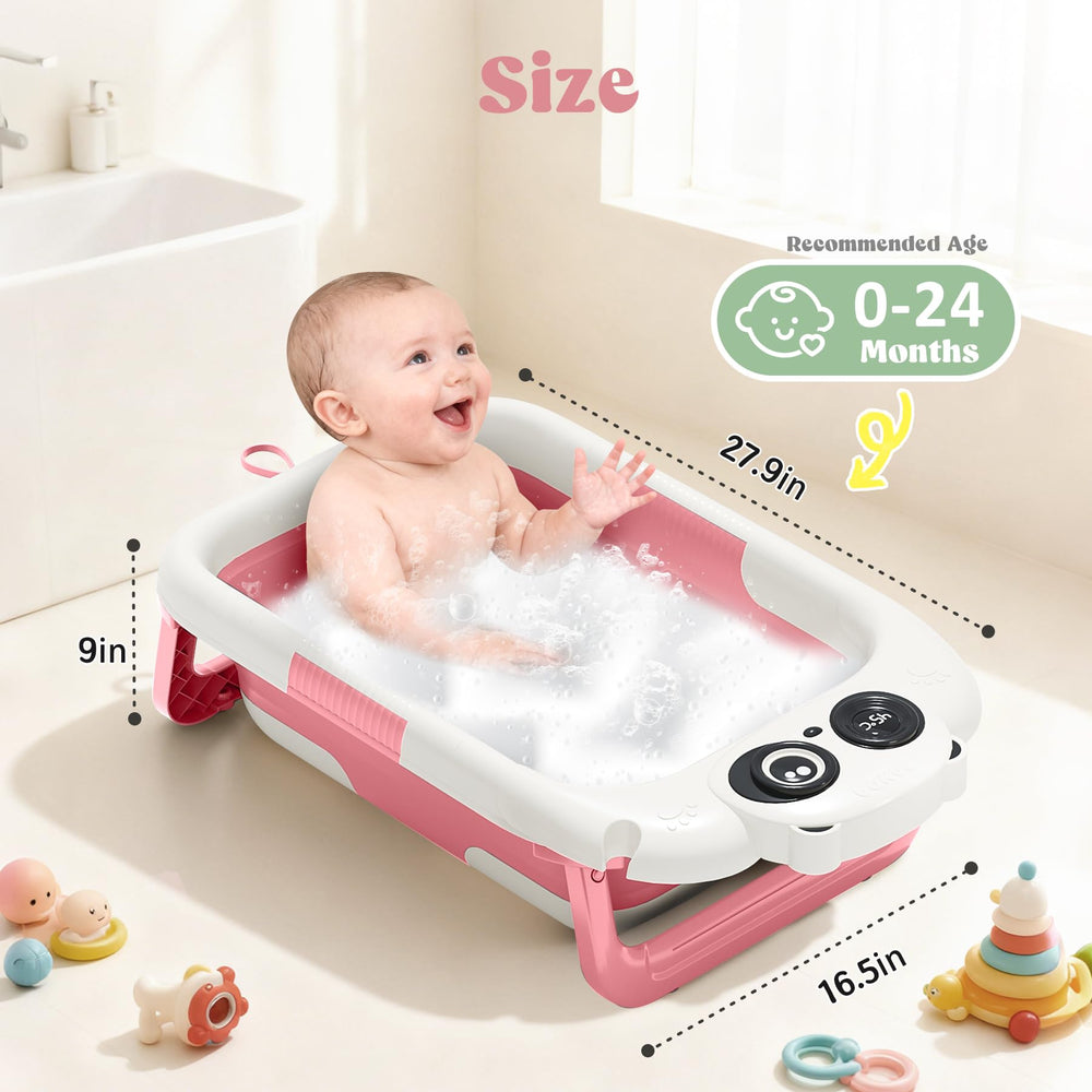 WXXM foldable baby bathtub pink compact ready for easy packing on trips.