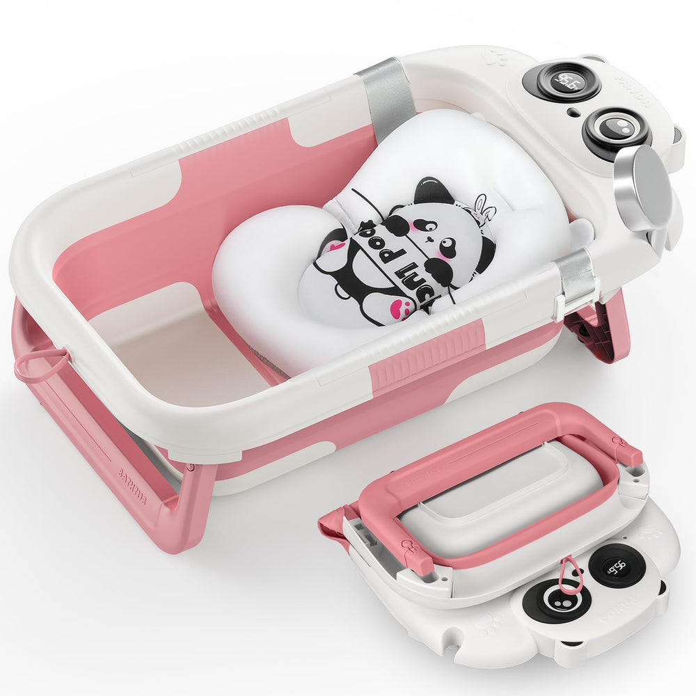 WXXM foldable baby bathtub pink folded compact for travel and storage.