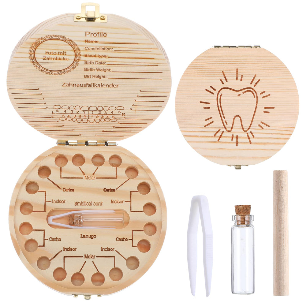 WY LIGHTING LEVEL baby tooth fairy box on display showing natural wood grain for lasting keepsake.