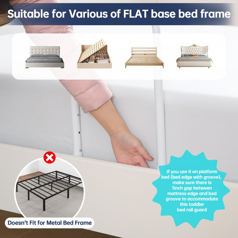 WYBITNY Bed Guard Rail side view shows slim profile for space-saving design.