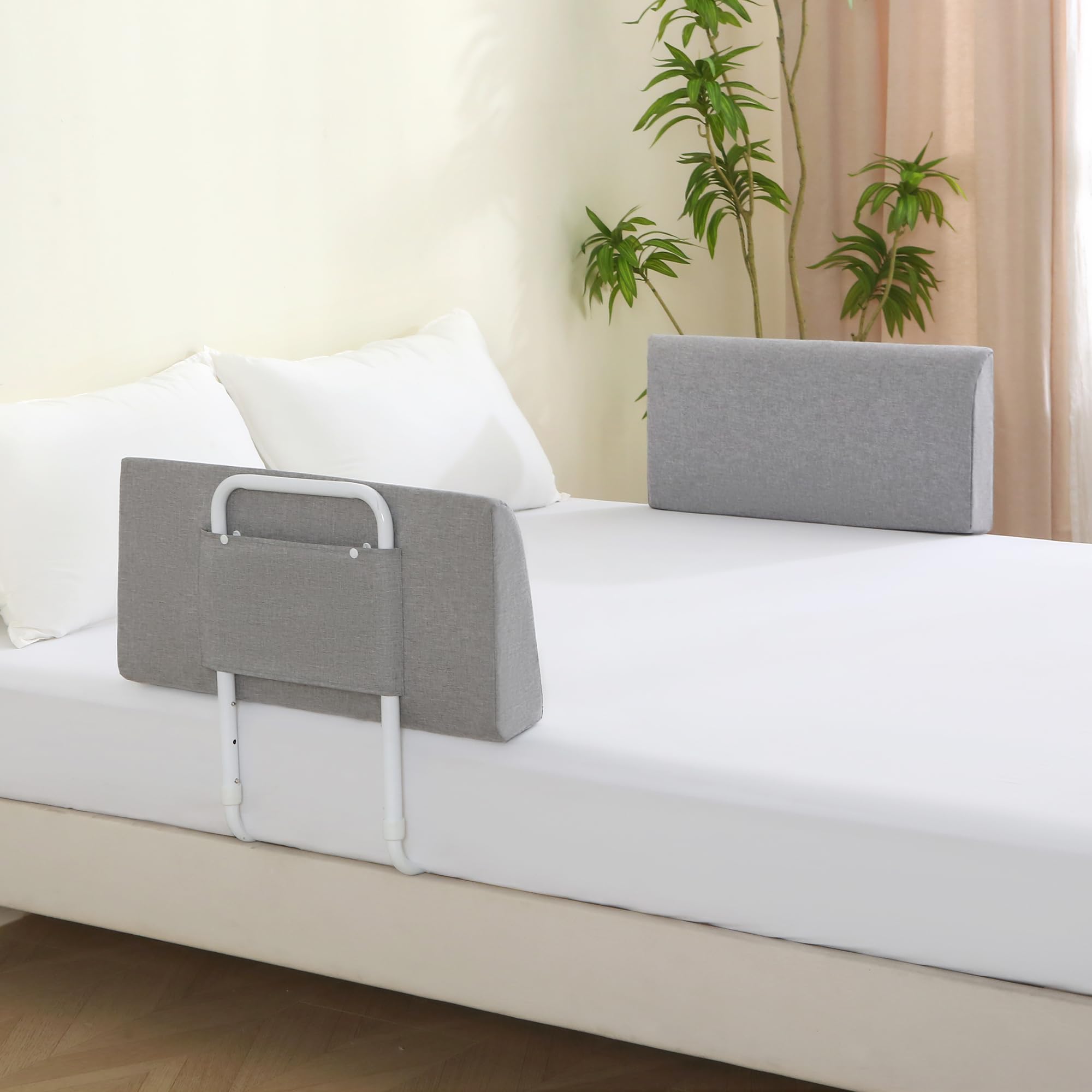 WYBITNY bed guard rail setup secured with straps for a tool-free installation.