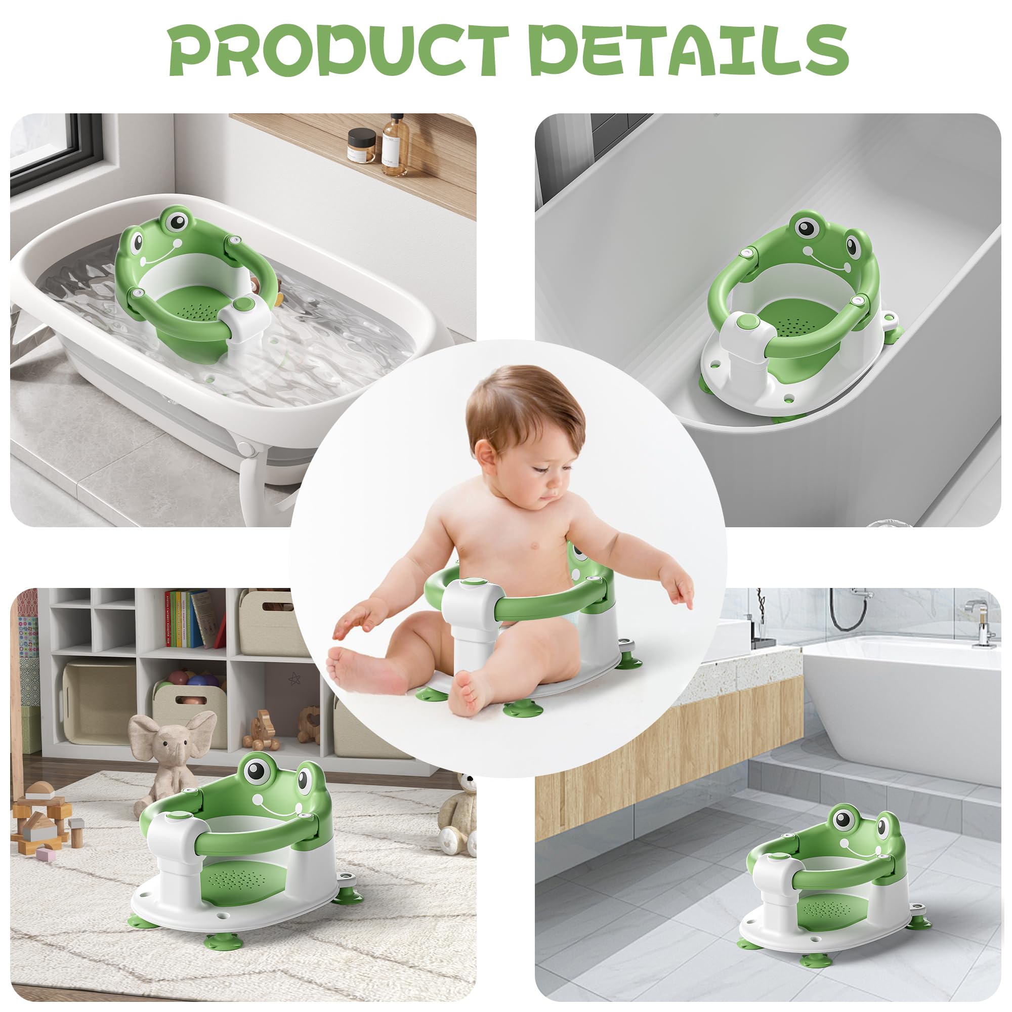 WyfKyd baby sits upright in seat during tub time.