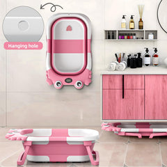 WyfKyd collapsible baby bath with soft detachable cushion supports baby's head and neck.