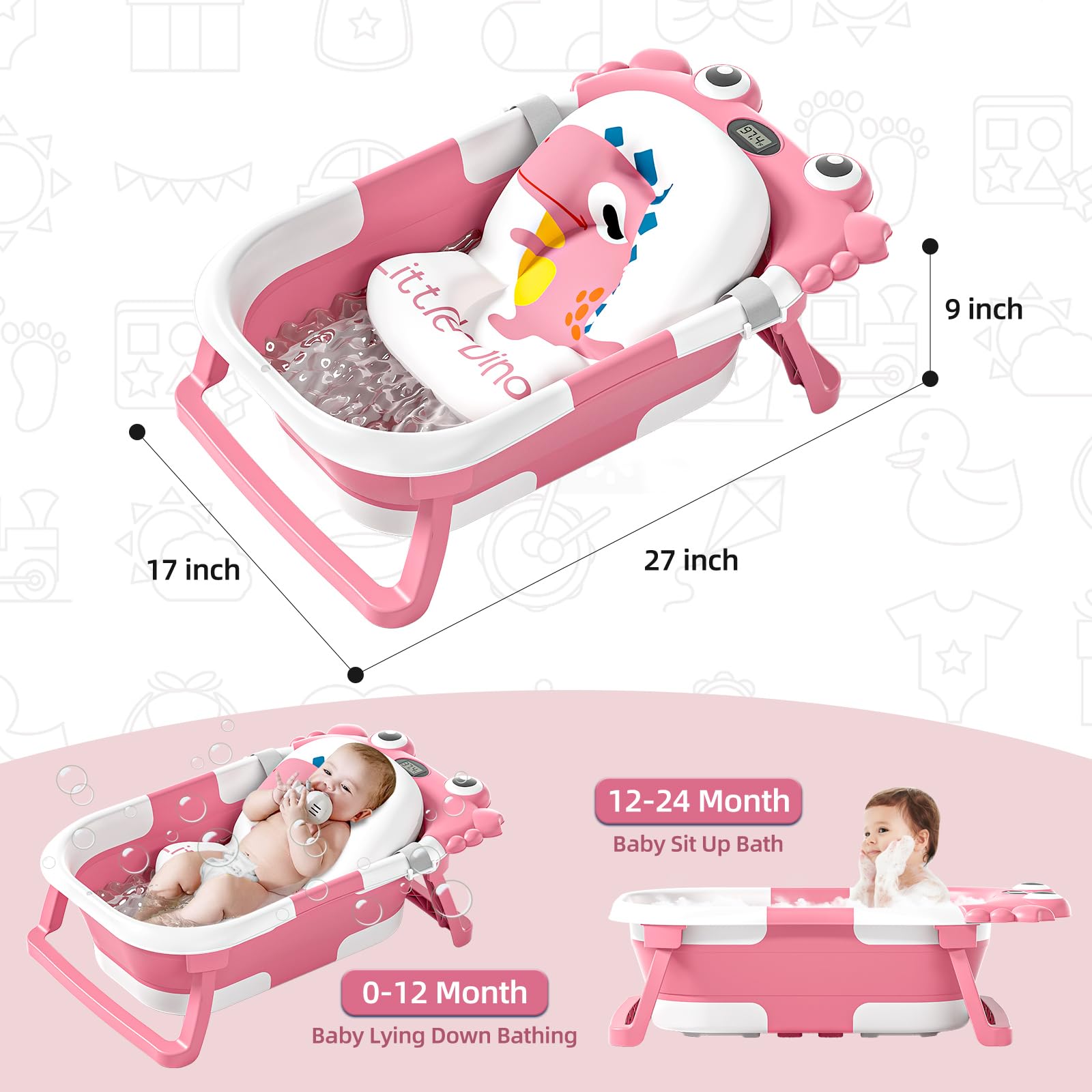 WyfKyd collapsible baby bath real-time temperature monitor aids safe bath time.