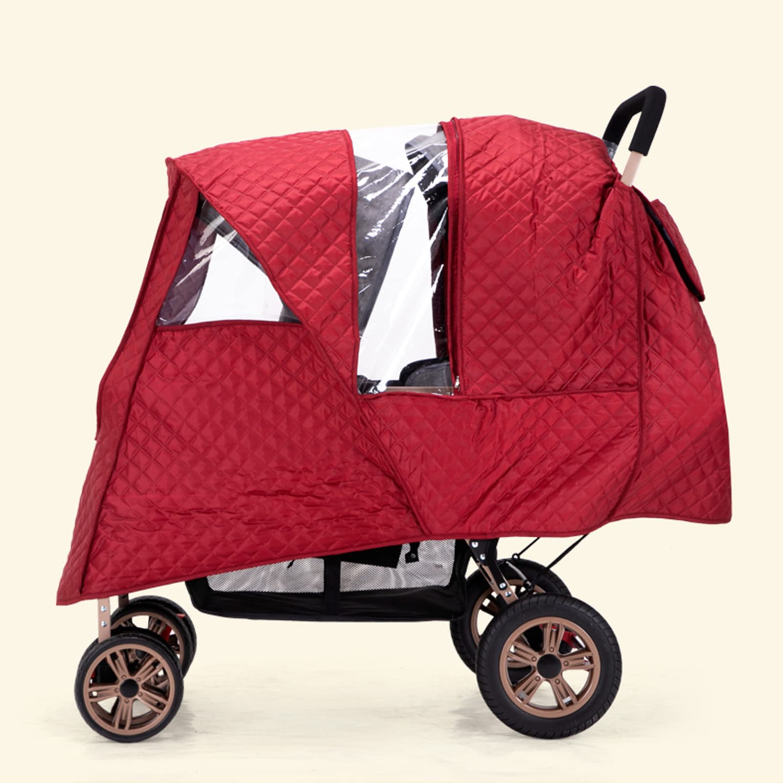 WYI double-stroller-winter-cover in-use shields toddlers on winter outings.