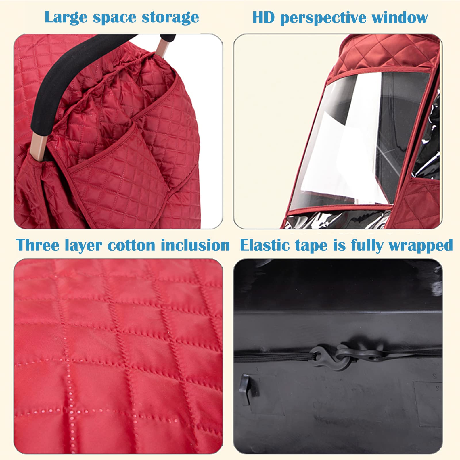 WYI double-stroller-winter-cover ventilation holes promote airflow during outdoor strolls.