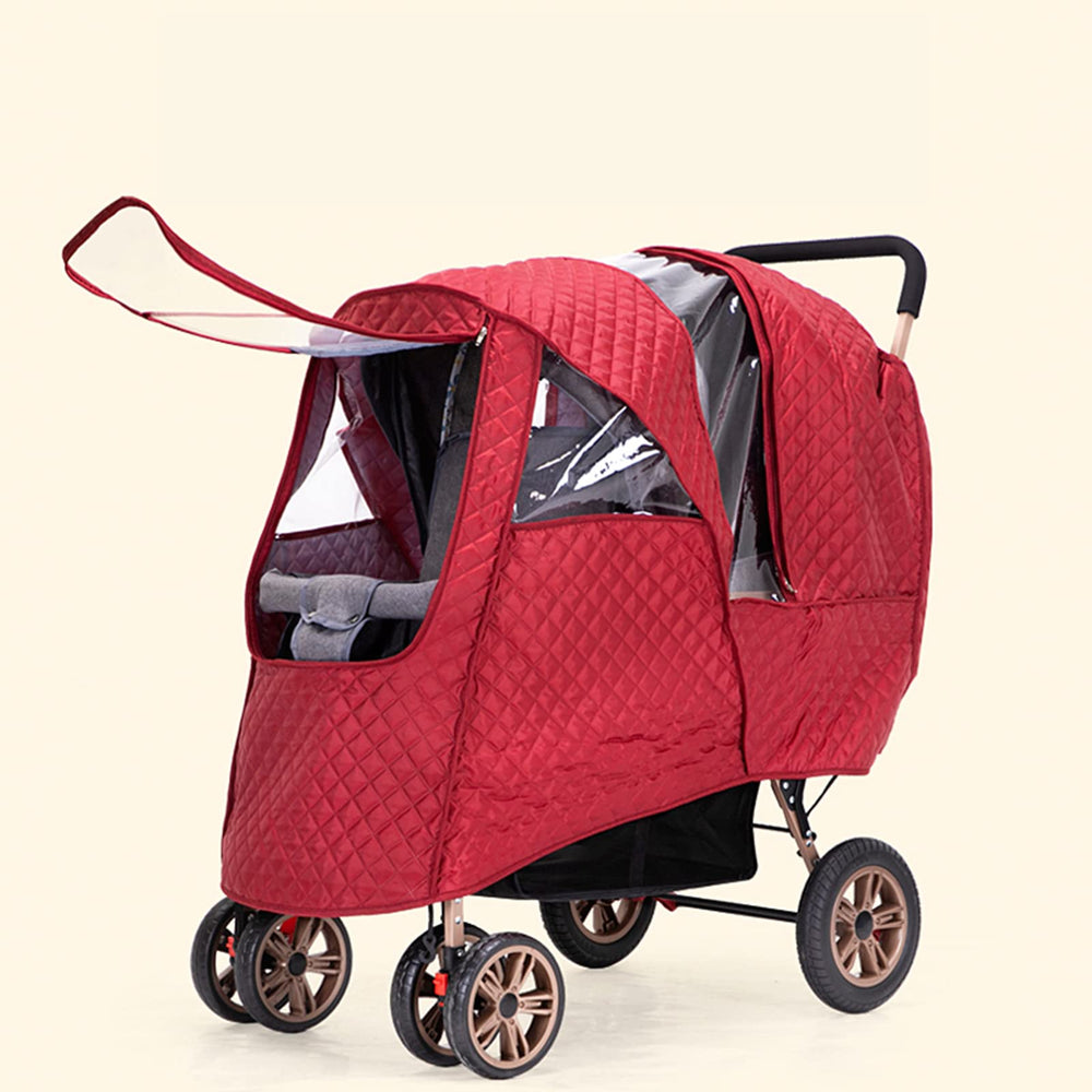 WYI universal-fit grey twin-stroller rain cover for most tandem strollers