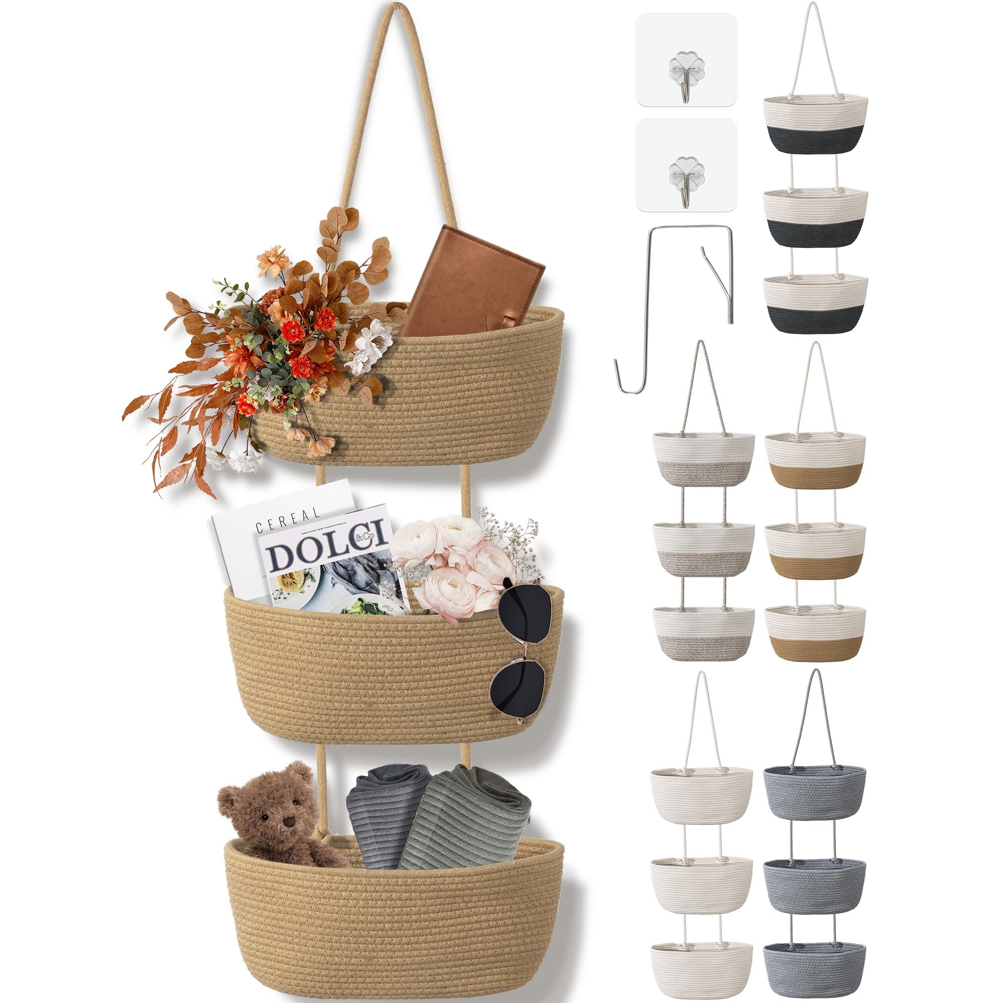 Wymulot 3-tier over-door basket assembly offers spacious vertical storage for easy organization.
