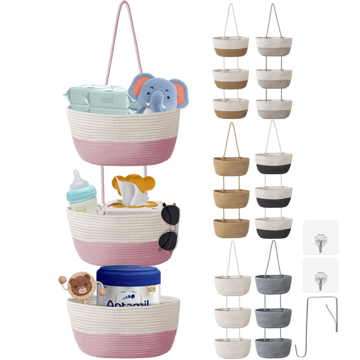 Wymulot 3-tier woven hanging basket over-door setup for space-saving kitchen storage
