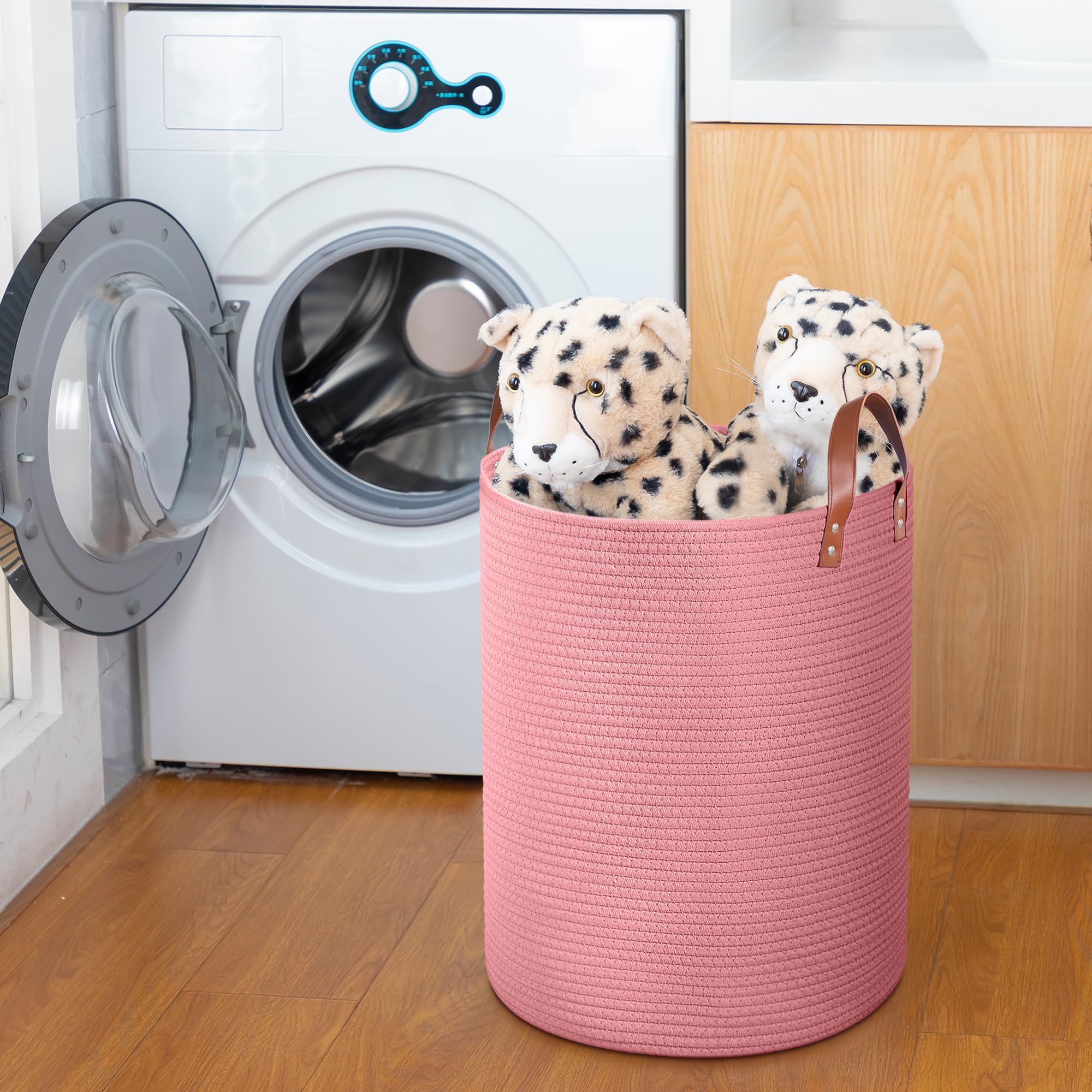 Wymulot pink rope basket in nursery with blankets.