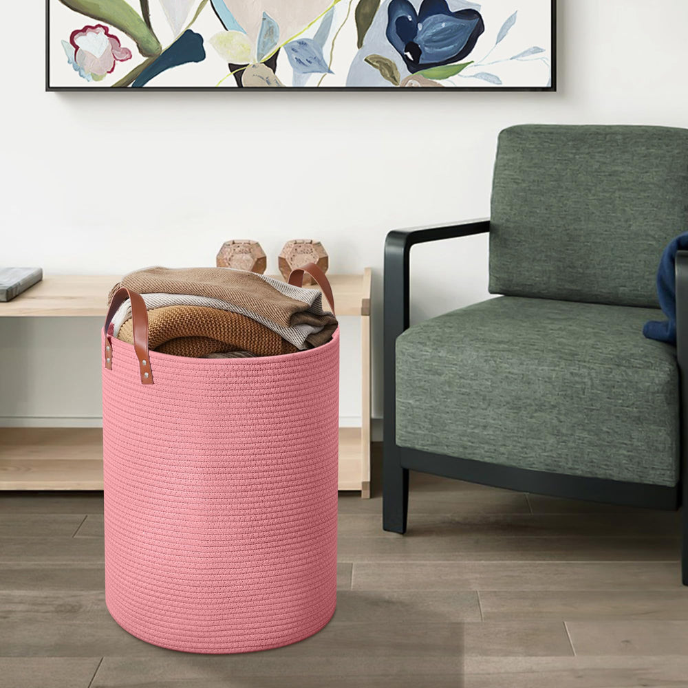 Wymulot laundry hamper in bathroom for towels.
