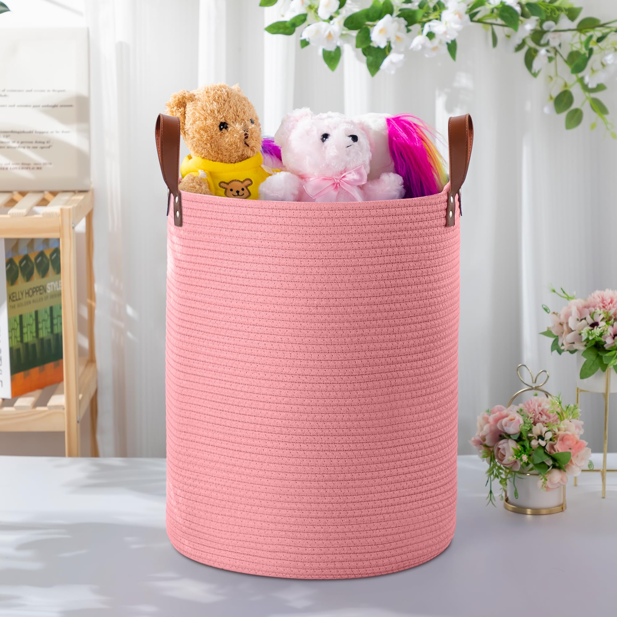 Wymulot rope basket folds flat for cabinet storage.