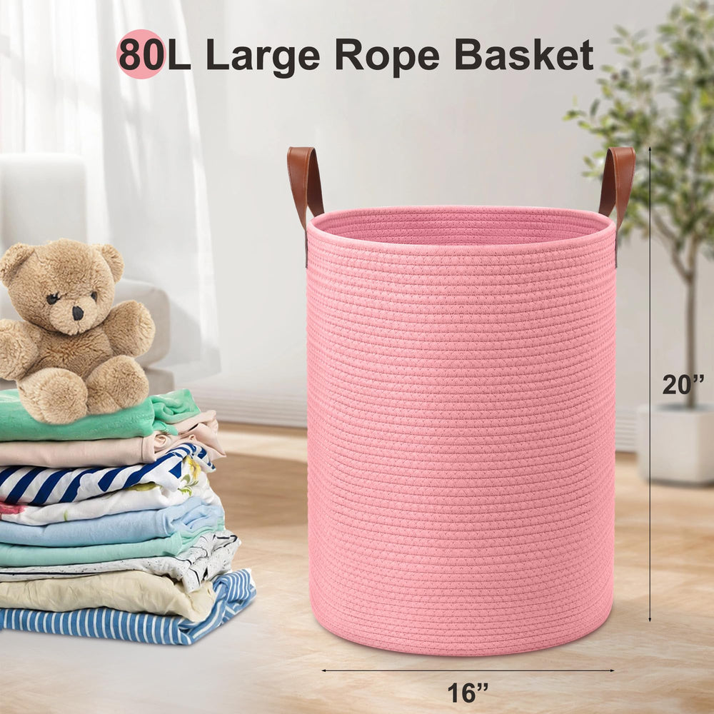 Wymulot rope basket rivet-reinforced leather handle detail.