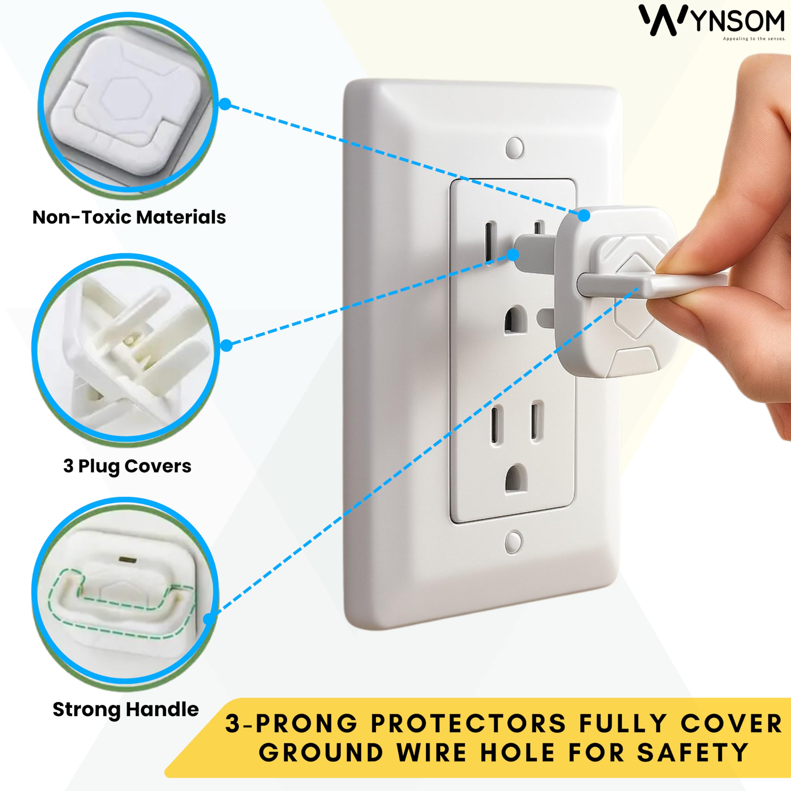 Wynsom baby-proof plug protectors protect outlets while blending with décor.