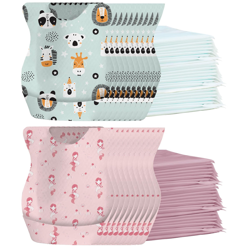 WYSLP baby disposable bibs travel pack shows mess-free meals on the go.