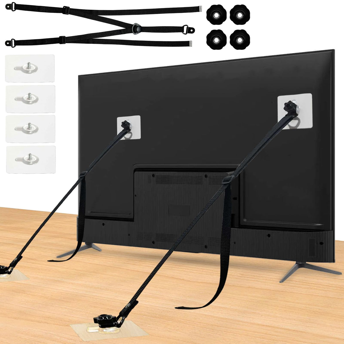 WYVAS 2-pack adjustable TV safety straps securely anchor a TV for child safety