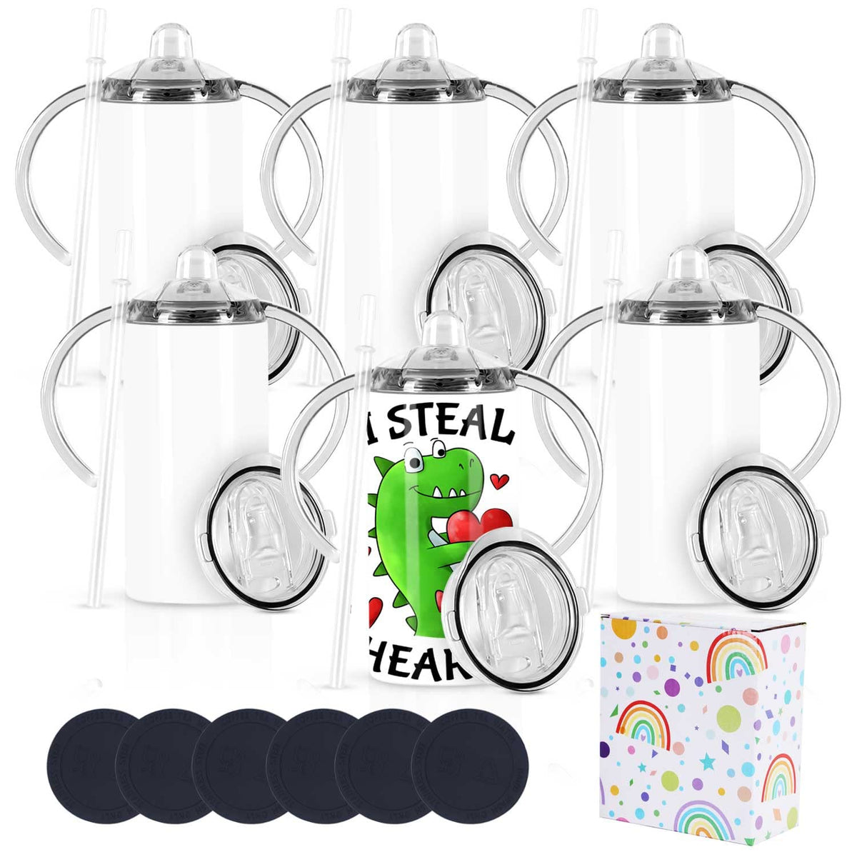 Wzaytia 12oz sublimation sippy cup front view shows vibrant designs