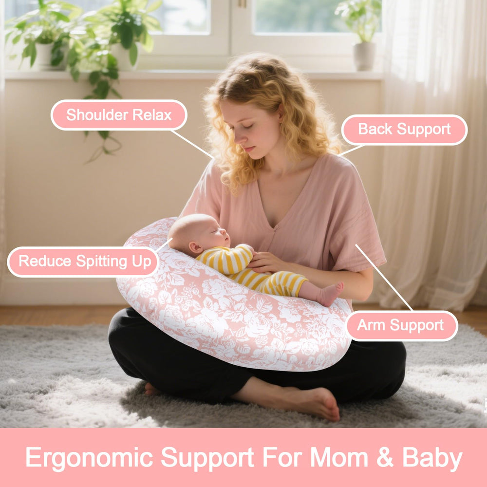 x-vesolje baby nursing pillow ergonomic support demonstrates mom-and-baby comfort during feeds.