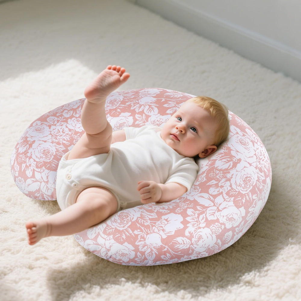 x-vesolje baby nursing pillow comfy mom and baby position demo during feeds.