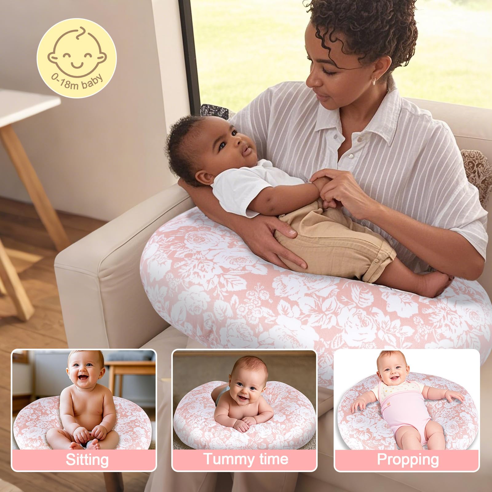 x-vesolje baby nursing pillow rose cover removable highlights easy cleaning and quick cover swap.