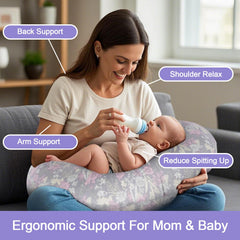 x-vesolje nursing pillow baby supported during feeding shows secure positioning.