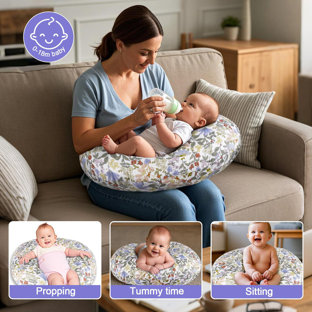 x-vesolje nursing pillow in C-shape design supports ergonomic positioning.