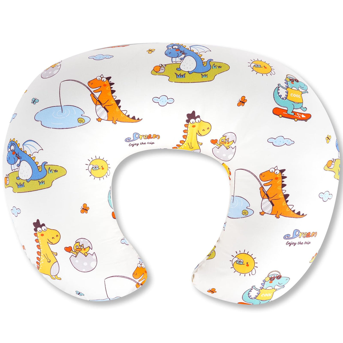 x-vesolje nursing pillow C-shape with dinosaurs for ergonomic feeding comfort