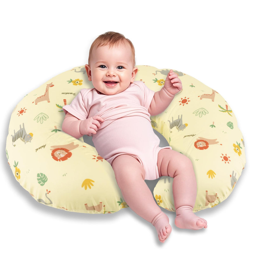 x-vesolje nursing pillow front view in animal yellow supports feeding comfort