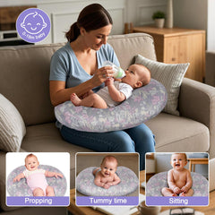 x-vesolje nursing pillow removable cover closeup highlights breathable fabric and easy cleaning.