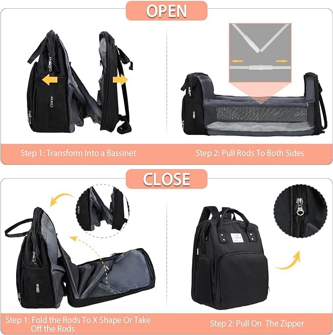 X W EI UNION diaper backpack outdoor-travel-scene highlights hands-free baby care